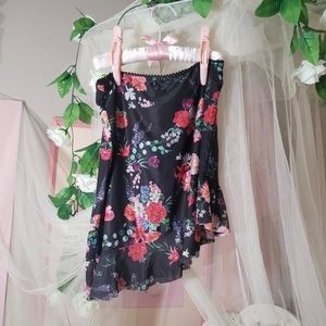 Sugar Thrillz Black Floral Soft Asymmetrical Mini Skirt